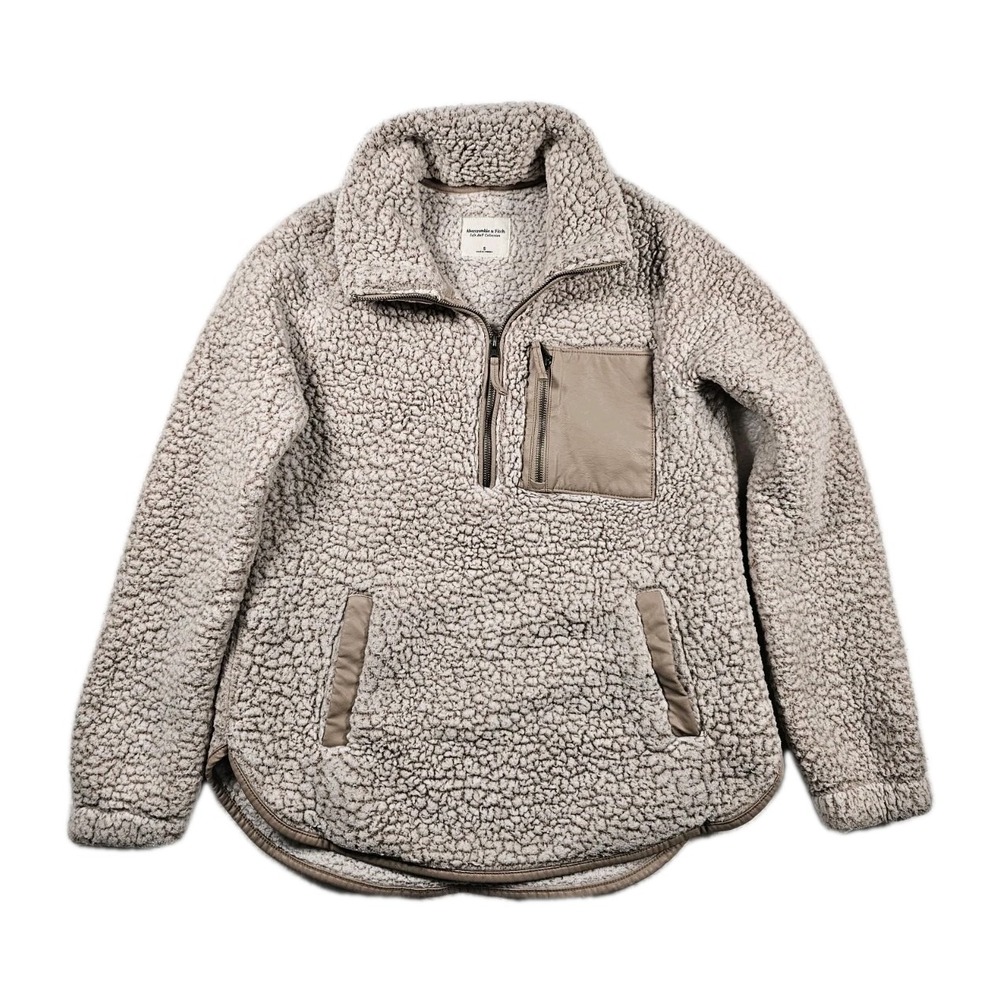 Abercrombie & Fitch Soft A&F Sherpa 1/4 Zip Pullover Womens Small Beige